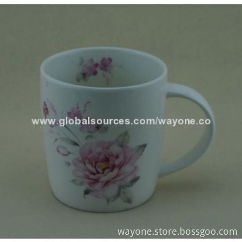 12oz Earthware Ceramic Mug with Flower Design, Fashion and Straight Shape, Passed FDA and SGS